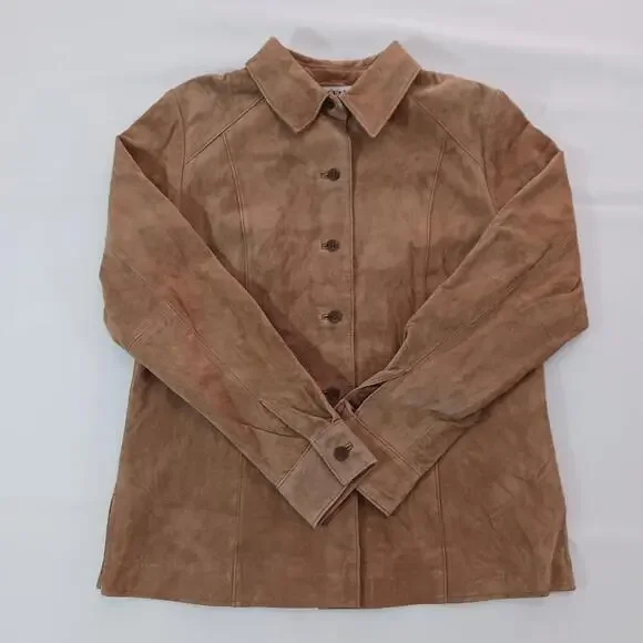 Alfani Petite Women's Brown Full Button Leather Jacket Pockets Size P - Picture 16 of 16